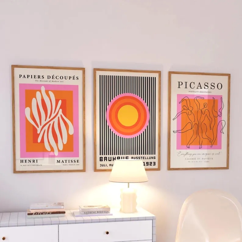 Photography Gallery - 3pcsModern Orange Bauhaus And Picasso Wall
