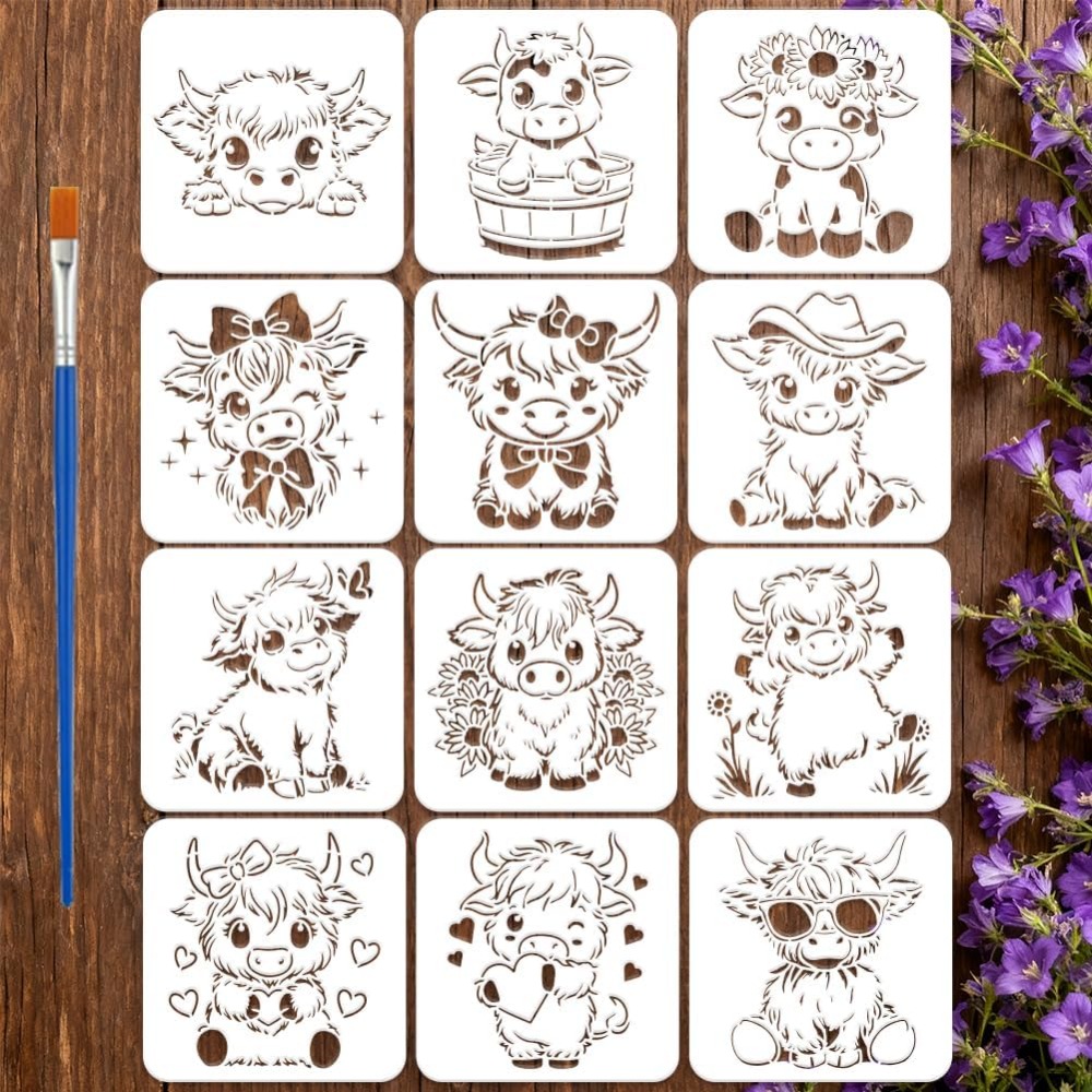 12PCS Cute Calf Painting Stenc - Photography Techniques 评论和价格