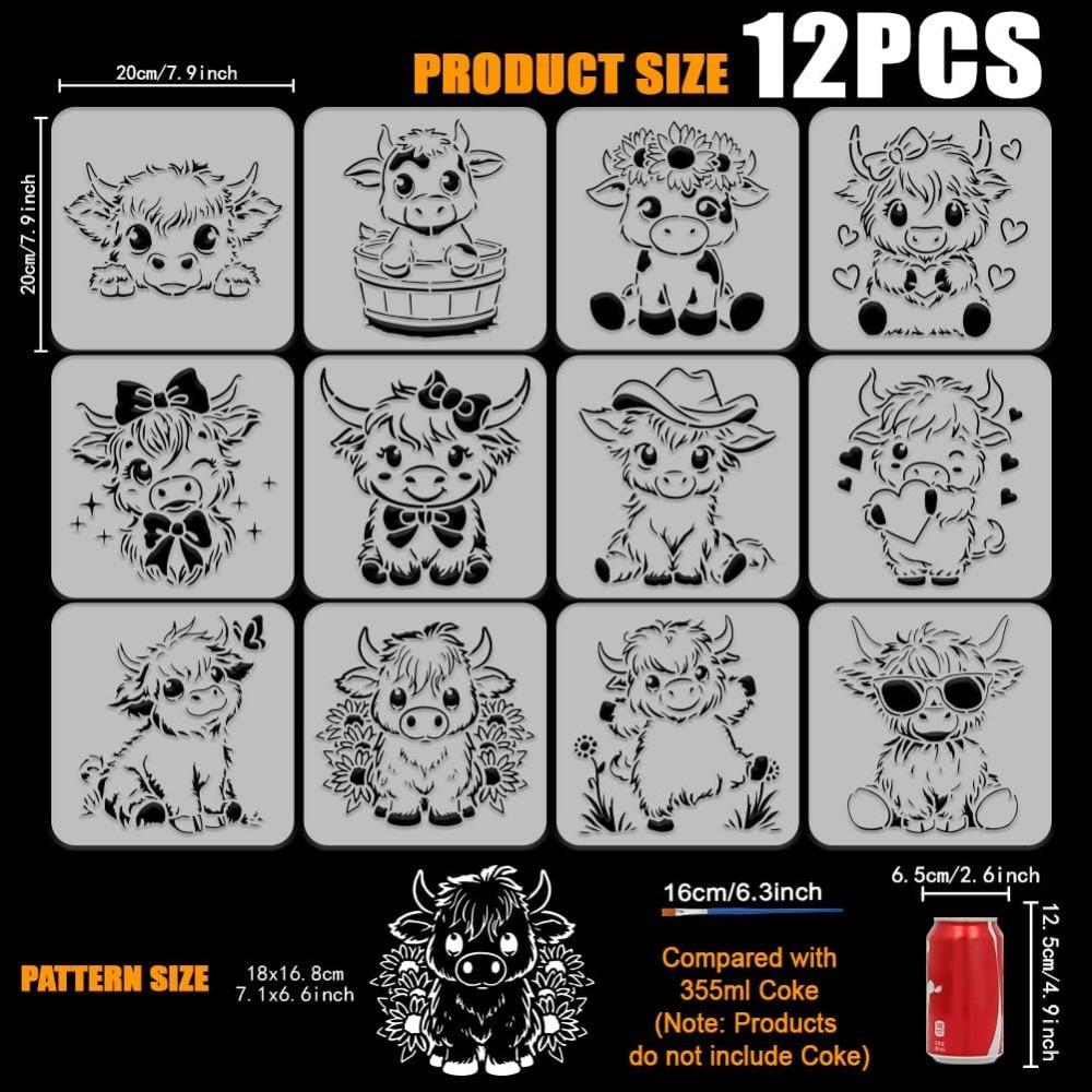 12PCS Cute Calf Painting Stenc - Photography Techniques 评论和价格