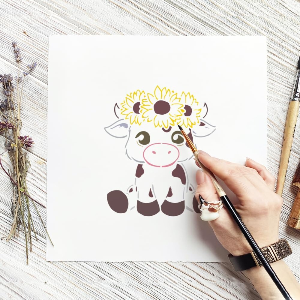 12PCS Cute Calf Painting Stenc - Photography Techniques 评论和价格